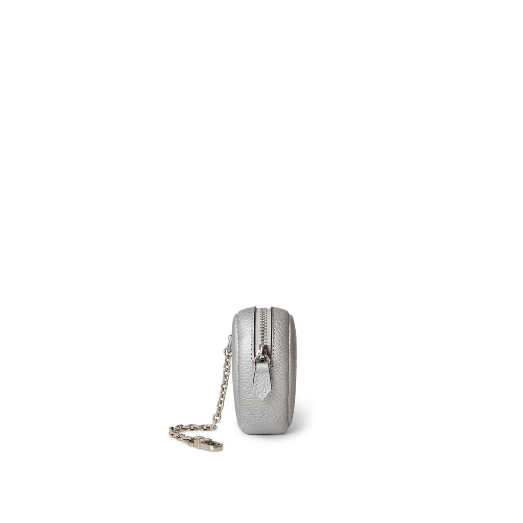 Bonaventura Mini-Tasche mit Kette, Schrumpfleder (Herz) [Silber], Münzbörse, Europäisches Echtes Leder, Geschenk, BCCT7-SI