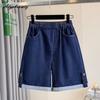 Koreanischer Stil Übergröße Sommer Damen Kurze Jeans Elastischer Bund Lässig Locker Blaue Denim Caprihosen Basic Damen Weites Bein Caprihosen XL-5XL