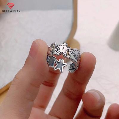 Graffiti-Lebkuchenmann imitiert S925 Thai Silber, um alte Ins cool und cool zu machen, Nischendesign, Zeigefinger-Öffnungsring, weiblich