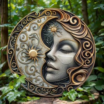 Art Lune Métallique 20x20 cm Décoration Murale Panneau Extérieur Résistant aux Intempéries Impression HD