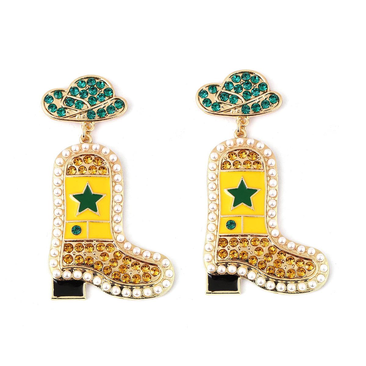 

Привлекательные серьги-гвоздики со звездами и милым украшением в виде шляпы, с капающим масляным узором жёлтый