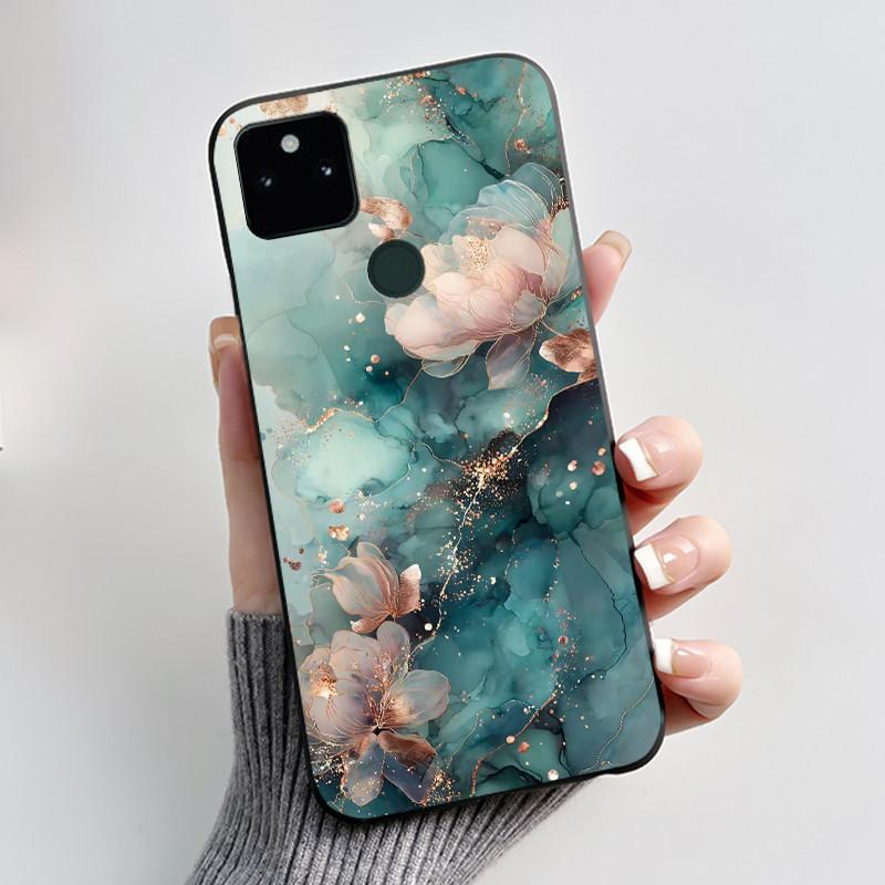 For Google Pixel 5a Soft Silicone Black Case Trendy Style Cartoon Pattern Fluffy Bunny, Milk Tea Rabbit, Rabbit Lamp Casing