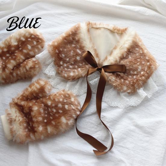 Winter Hat with Collar Millinery Deer Pattern Warm Gloves Dimensional Details Thickened Plush Leg Cuffs