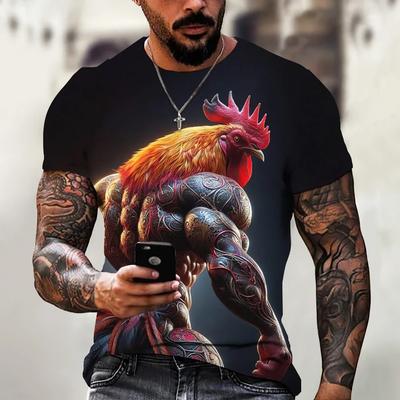 Summer Round Neck 3D Muscle Chicken Pattern Print Top Fashionable Casual Short Sleeved Men's T-shirts