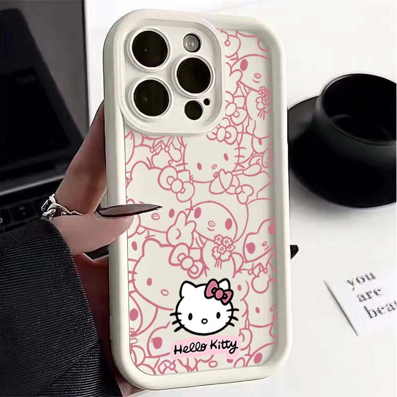 INS Pink Line Hello Kitty Phone Case For Iphone 17 16 Pro Max 17 Air 16e 15 14 13 12 11 Pro Max 14 15 16 Plus Anti-Knock Cover