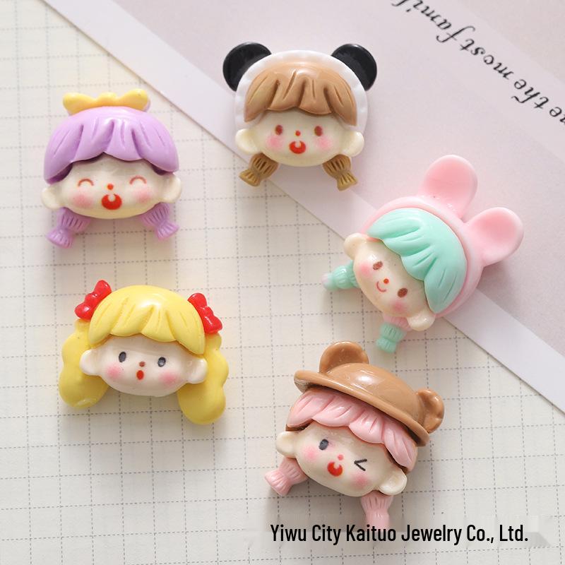 Glossy Cute Girl Resin Accessories for DIY: Phone Case, Hair Clip, Fridge Magnet, Crocs Decor.