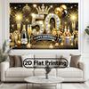 2D Luxury Black Gold 50th Birthday Backdrop Banner Glitter Crown Party Decor Background