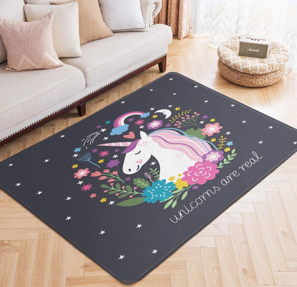 Cartoon Cute Unicorn Printed Carpet Children's Play Rug Hallway Balcony Non-slip Floor Mat Girl Living Room Home Decoration