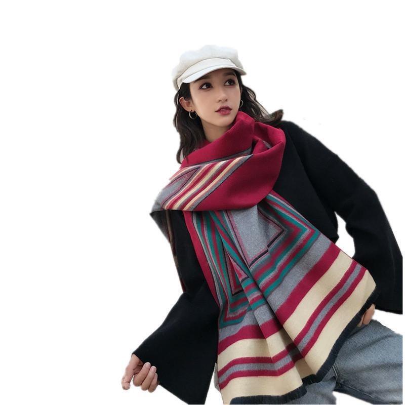 Shawl Women's Autumn and Winter Scarf Dual-purpose Double-sided Warm and Thickened Imitation Cashmere Versatile Large Color Matching Women's Scarf