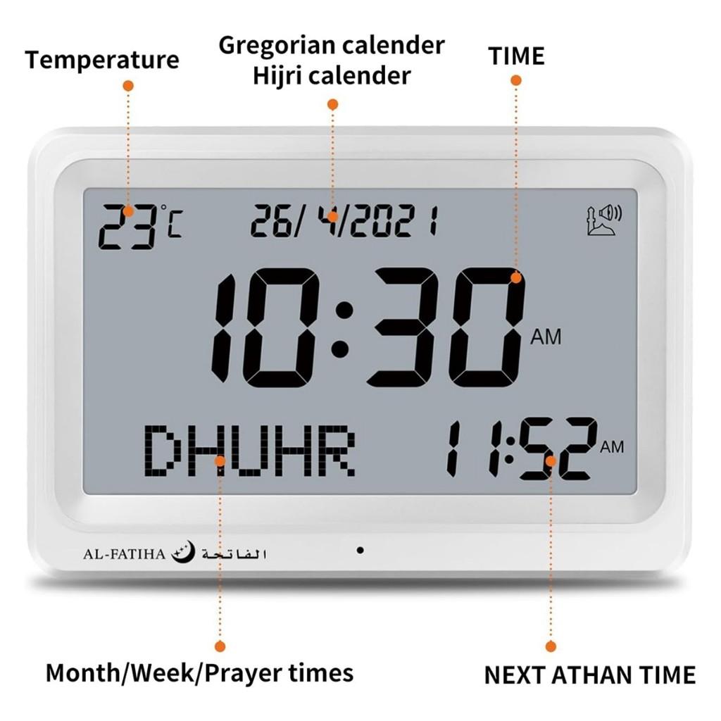 Masaüstü LCD Ekranlı Alarm Saati Çoklu Diller Gregoryen Takvimleri 8 Ezan Sesi Elektronik Saat Azan Duvar Saati Müslüman Namaz