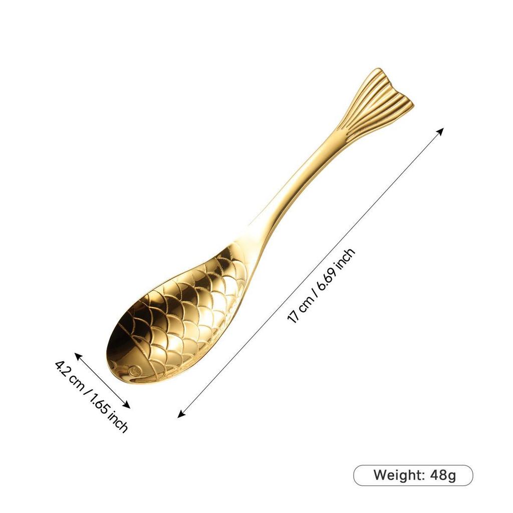 Gold-Plated 304 Stainless Steel Spoon - Creative Cartoon Fish Design, Perfect for Soup, Dessert, Rice, Stirring, and Teaspoon Uses.