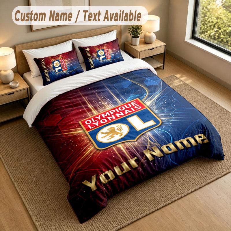 Bedding Set 1 Duvet Cover 2 Pillowcases Lyon FC Print Soft Bed Linen Bedroom Decor