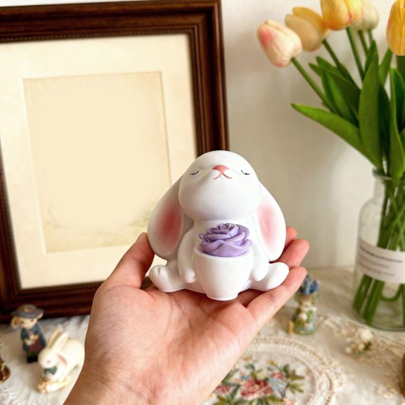 Rabbit Holding Flower Vase Silicone Mold Portable Charm Holder Resin Mold For Resin Jewelry Making And DIY Crafts