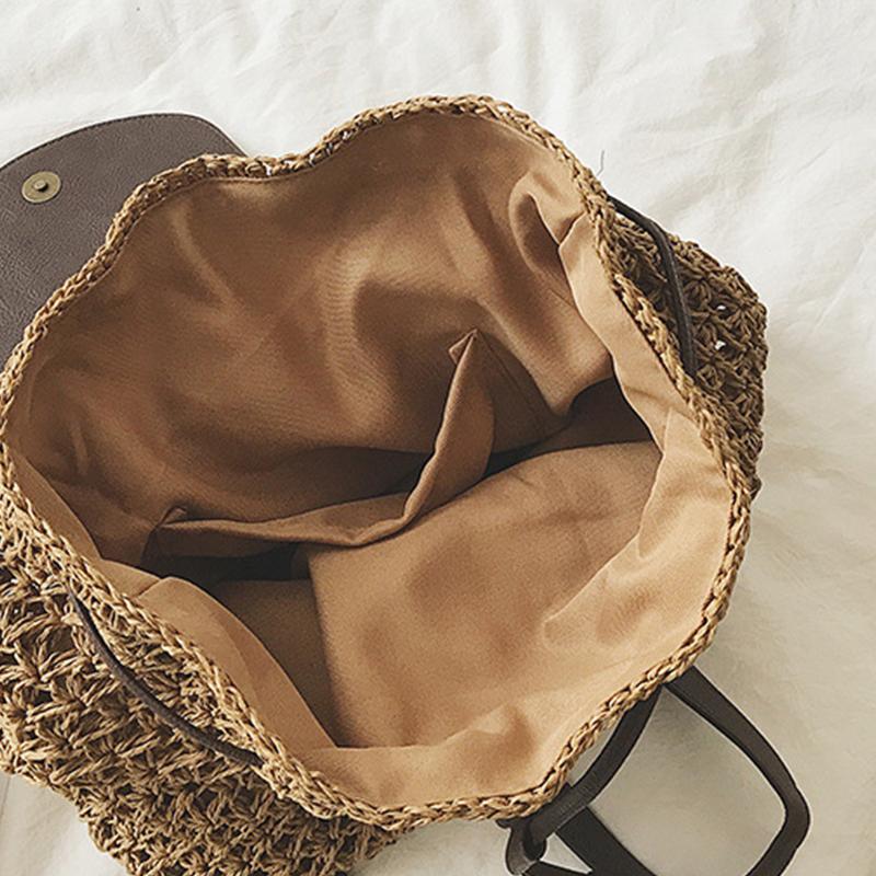 Rucsac de plajă pentru femei cu șnur din paie, capacitate mare
