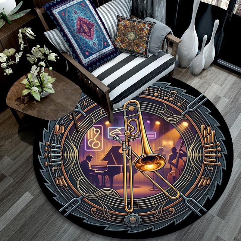 Jazz Night Music Scene Round Area Rug Under Office Chairs Bedroom Living Room Home Decor