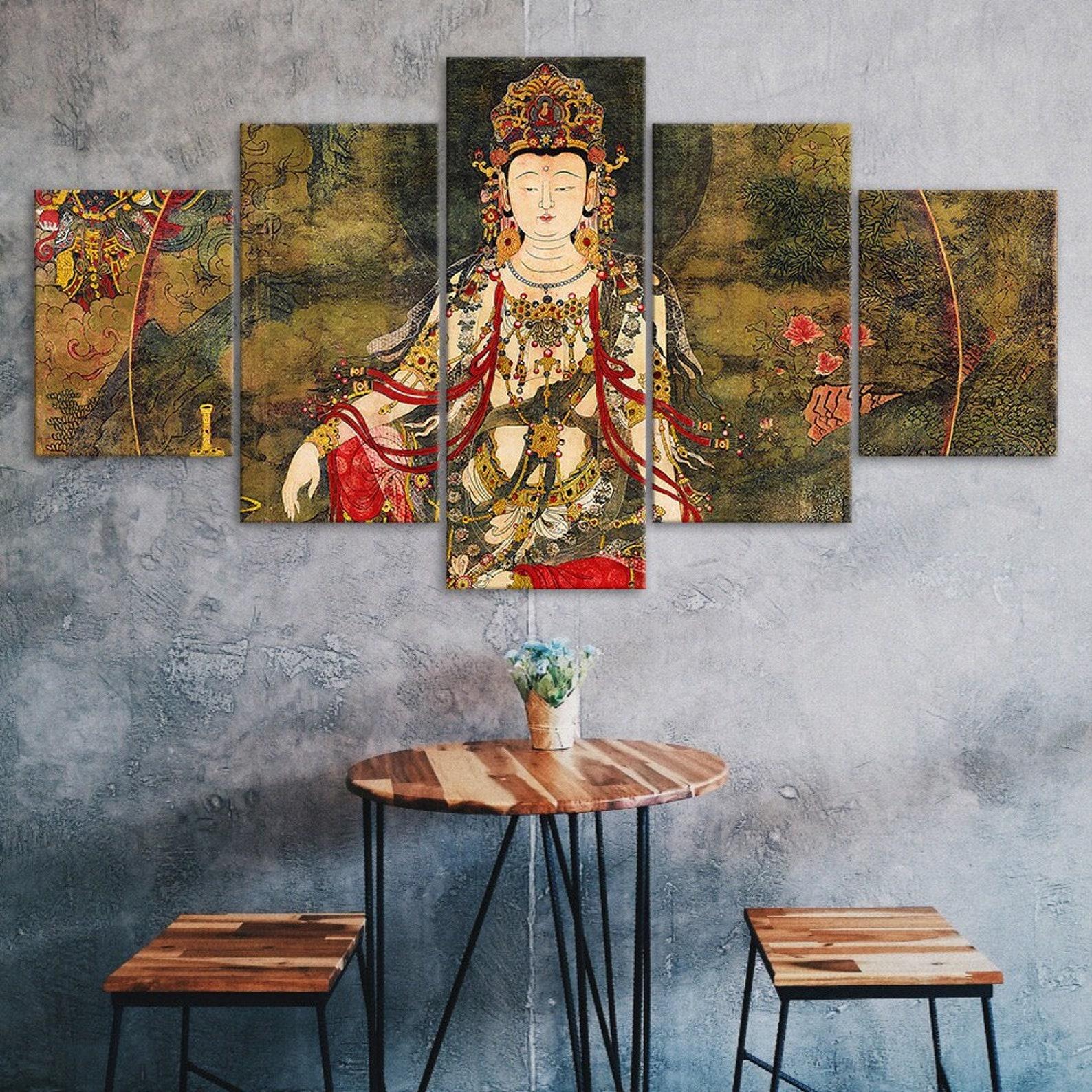 

Tibetan Buddha Statue Abstract Art 5 Piece Five Panel Wall Canvas Print Modern Poster Picture Home Decor Gift For Him Her 20X35 20X45 20X55CM