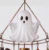 Glow-in-the-Dark Ghost Halloween Wind Chime with Pumpkin Bell Accents Spooky Hanging Ornament for Outdoor Porch Garden Yard Decor