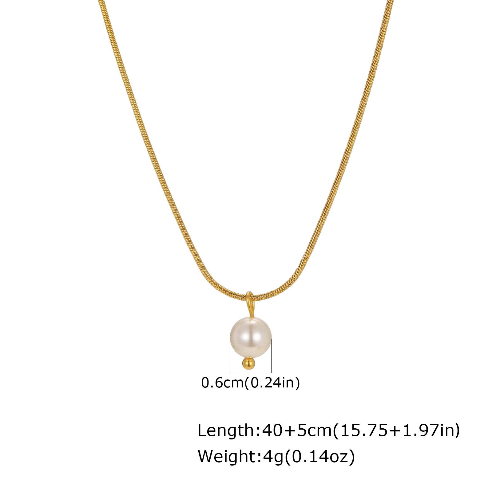 Temperament Women S Imitation Pearl Necklace, Stainless Steel Round Snake Chain Simple Wind Collarbone Chain Plated 18K Gold Nc-2631 золотой