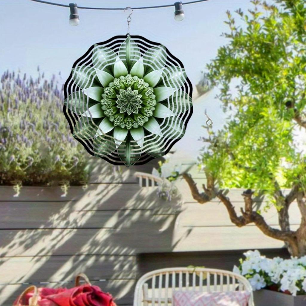A 2D Metal Mandala Flower-Themed Outdoor Wind Chime, Perfect for Garden Decoration, Sculptural Yard Art, a Colorful Spinning Gift