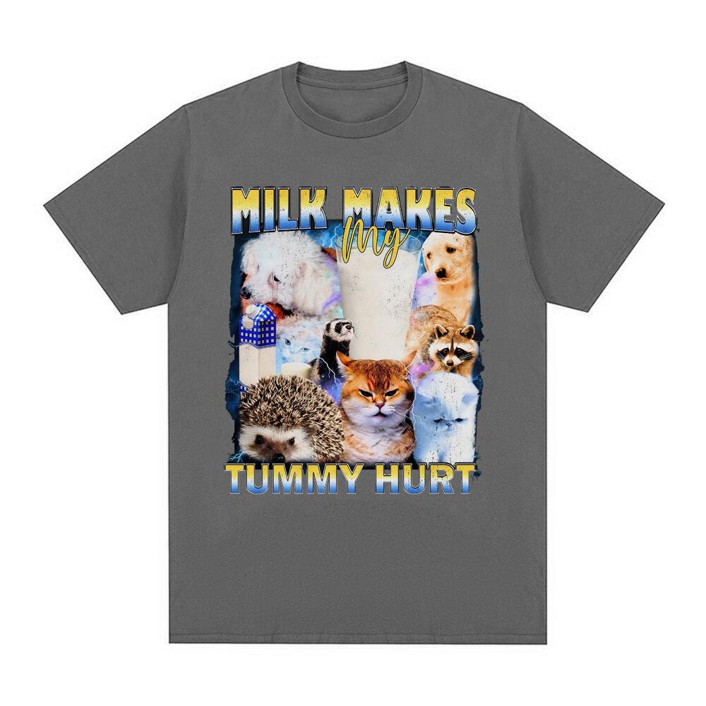 Milk Makes My Stomach Ache Funny Cat Tshirt Summer Casual Cotton Tshirt for Men Women Fashion Harajuku Street Wear Y2K Tshirt