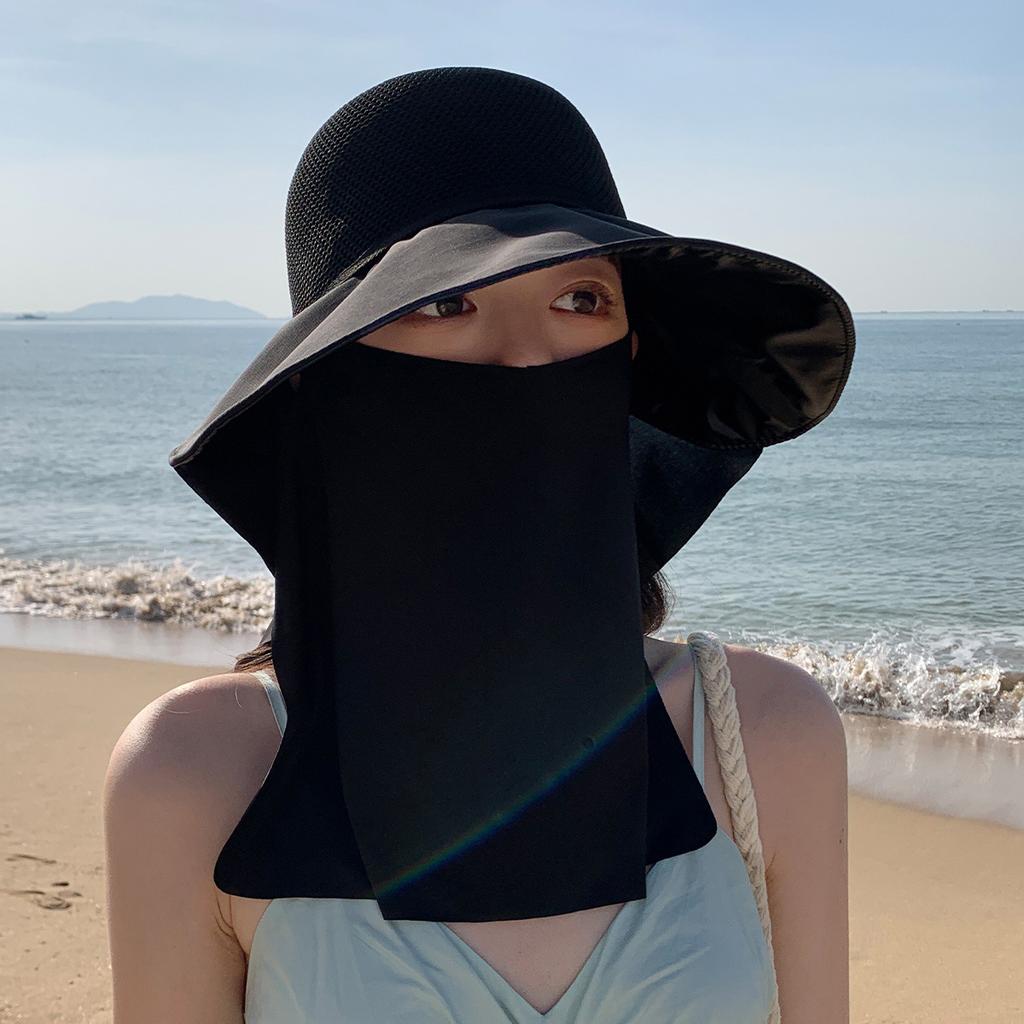 Sun hat lady big eaves sun protection bucket hat face mask hiking sun hat neck protection UV protection