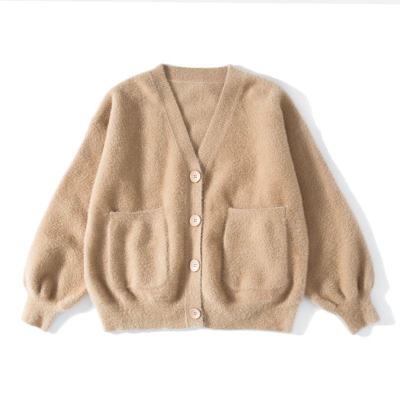 Women's Small Japanese JK Furry Knitted Sweater Cardigan - Soft, Warm, Long-Sleeved for Autumn/Winter