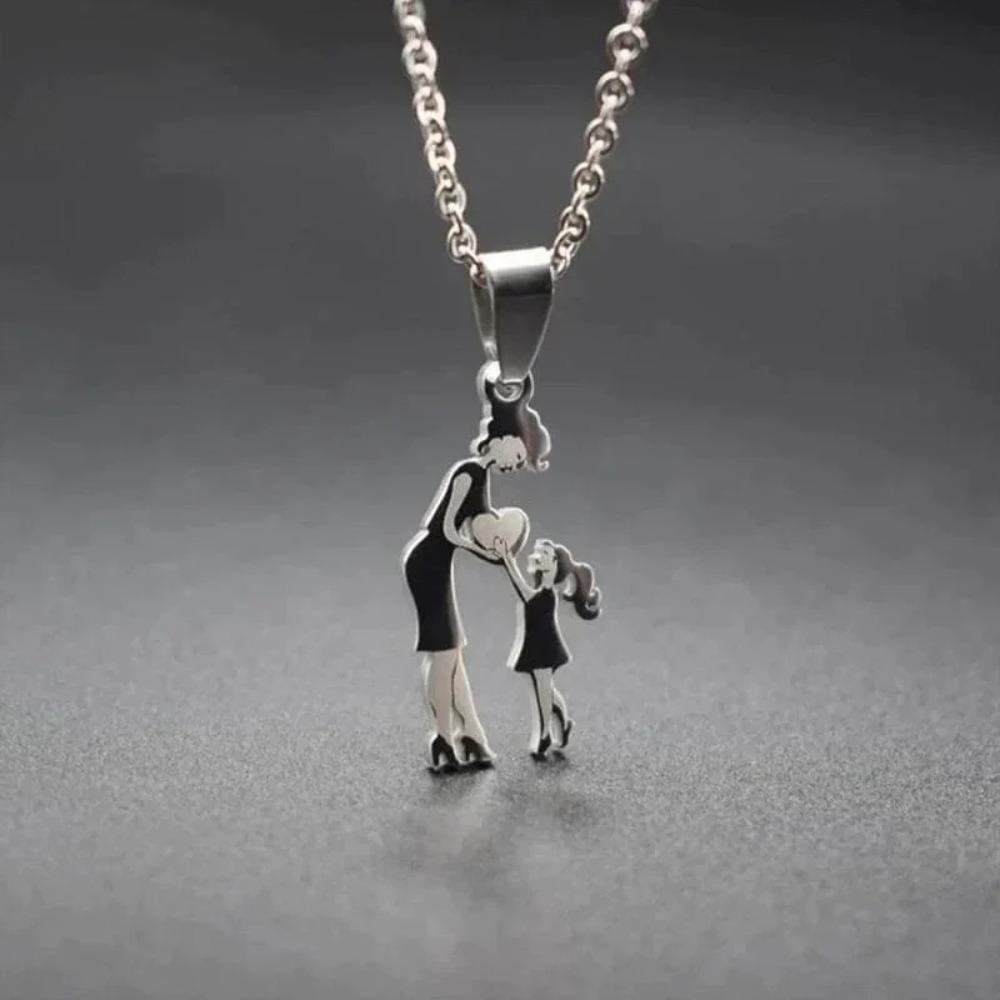 Collier Cœur Mère et Enfants en Acier Inoxydable Pendentifs Figurines Mère Fils Fille Colliers