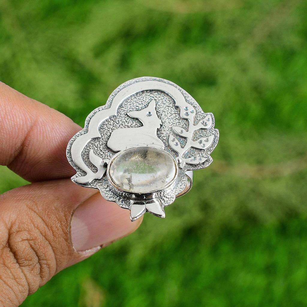 Mothers day Sale Sterling Silver Natural Moonstone Promise Crown Chakra New Ring