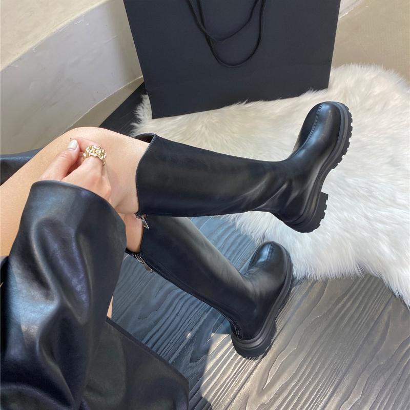 Vintage Women Knee High Boots Fashion Soft Leather Knight Long Boots Autumn Winter Ladies Platform Thick Bottom Shoes