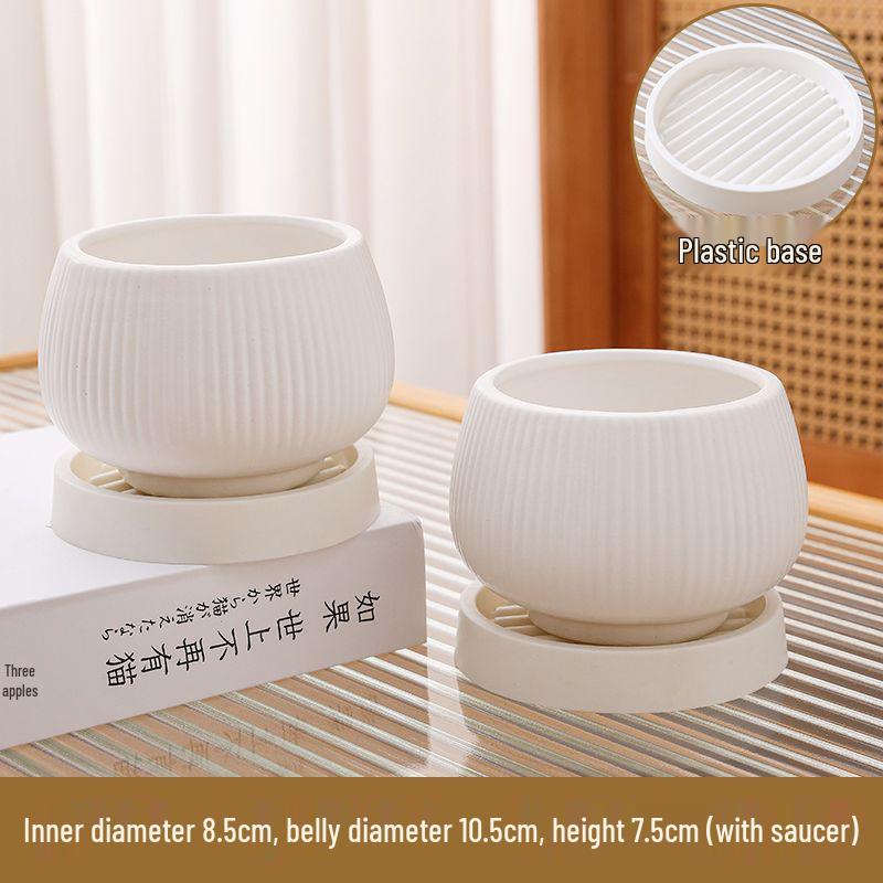 Ceramic Flower Pot with Tray for Orchids and Succulents