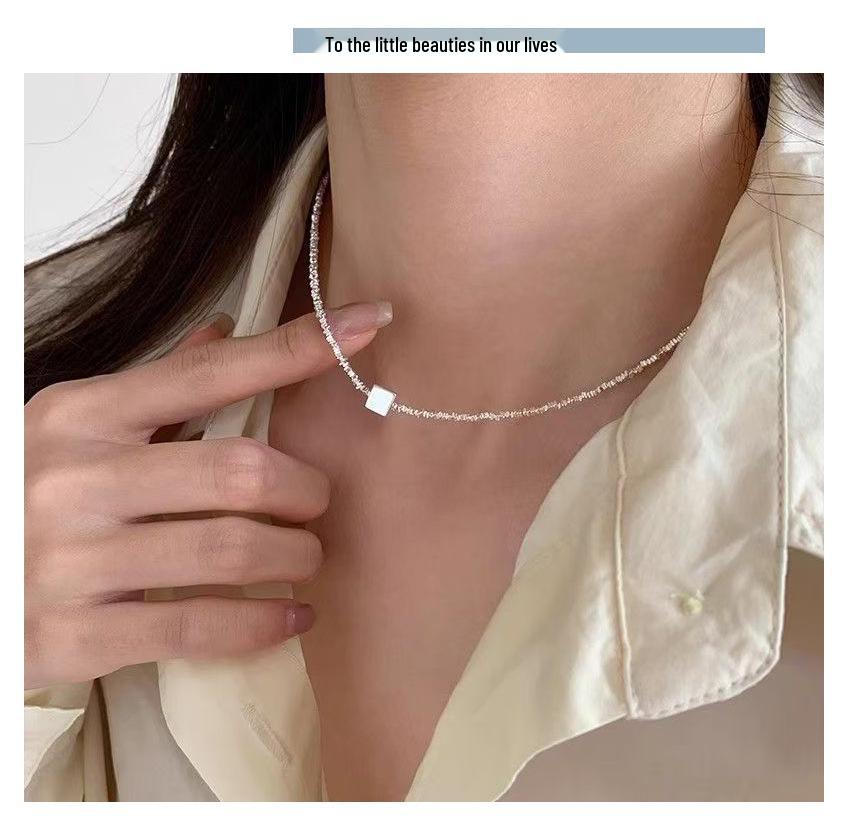 S999 Sterling Silver Elegant Square Necklace for Women, Versatile & Fashionable, Light Luxury, Simple Ins Cold Aesthetic, Personalized Design