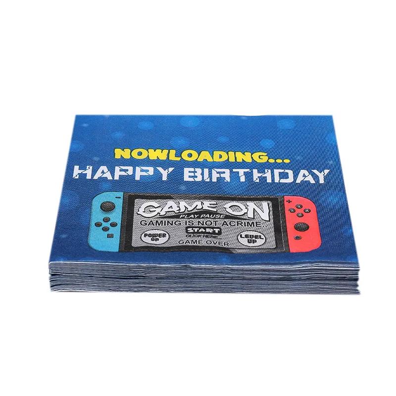 Game on Party Blue Handle Disposable Cutlery Cup Plate Napkin Banner Tablecloth Boy Game Birthday Party Decoration Supplies