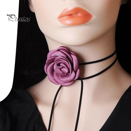 Retro Flower Women Choker Necklace Solid Color Elegant Lace Up Adjustable Strappy Collar Necklace Party Supplies