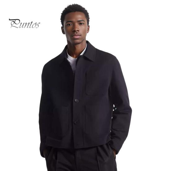 

Мужская куртка с лацканами, длинный рукав, однобортное пальто среднего возраста с накладным карманом, однотонная повседневная куртка, верхняя одежда L темно-синий