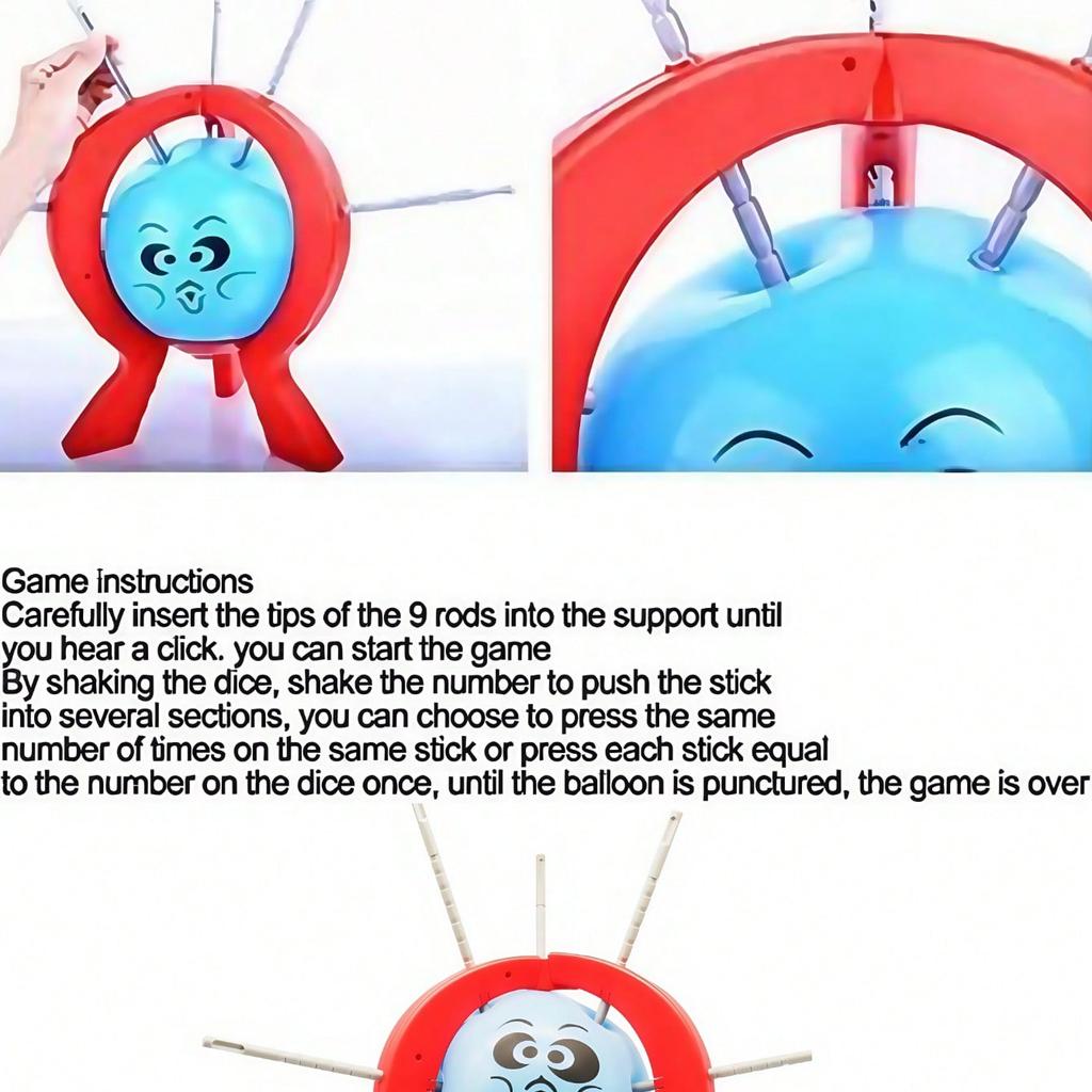 1 Set Balloon Popping Party Game Kit, Funny Tabletop Game For Family, Includes 10 Balloons, 9 Sticks, Dice, Stand, Frame To Pop Balloons, Pranks
