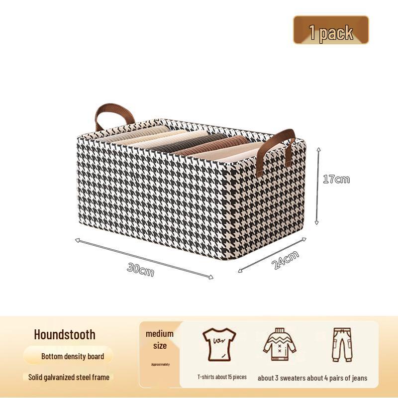 

Foldable Houndstooth Clothes Organizer with Dividers, Large Capacity Storage Bin for Bedroom