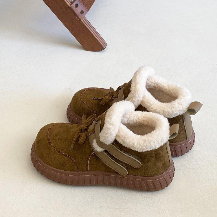 Leather Snow Boots Women's 2025 Winter New Warm, Piled and Thickened Fur Integrated Fluff Cotton Shoes Thick-soled Cotton Boots