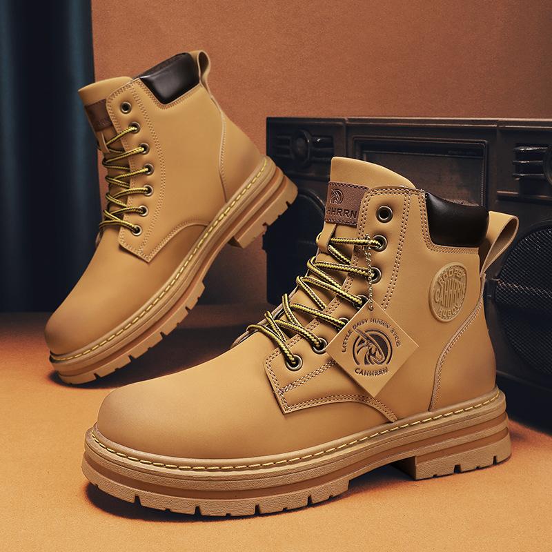 New autumn and winter big yellow boots small yellow boots couple Martin boots tooling boots big head shoes men's shoes Douyin one piece 2025