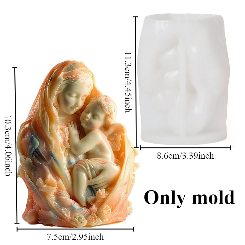 3D Jungfru Maria Gudinna Omfamnande Pojke Silikonform Morsdag Tacksägelsedag Gåva Hjärta Ängel Betong Cement Gipsformar