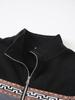 Men's Autumn/Winter Half-Zip Fleece Stand Collar Color Block Jacquard Sweatshirt