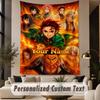 Custom Text Printed Tapestry Demon Slayer Pattern Large Wall Hanging Indoor Room Decor