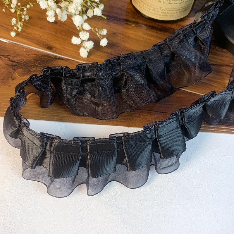 Bordure en Dentelle Plissée Double Couche Premium Ruban de Soie pour Accessoires de Vêtement DIY