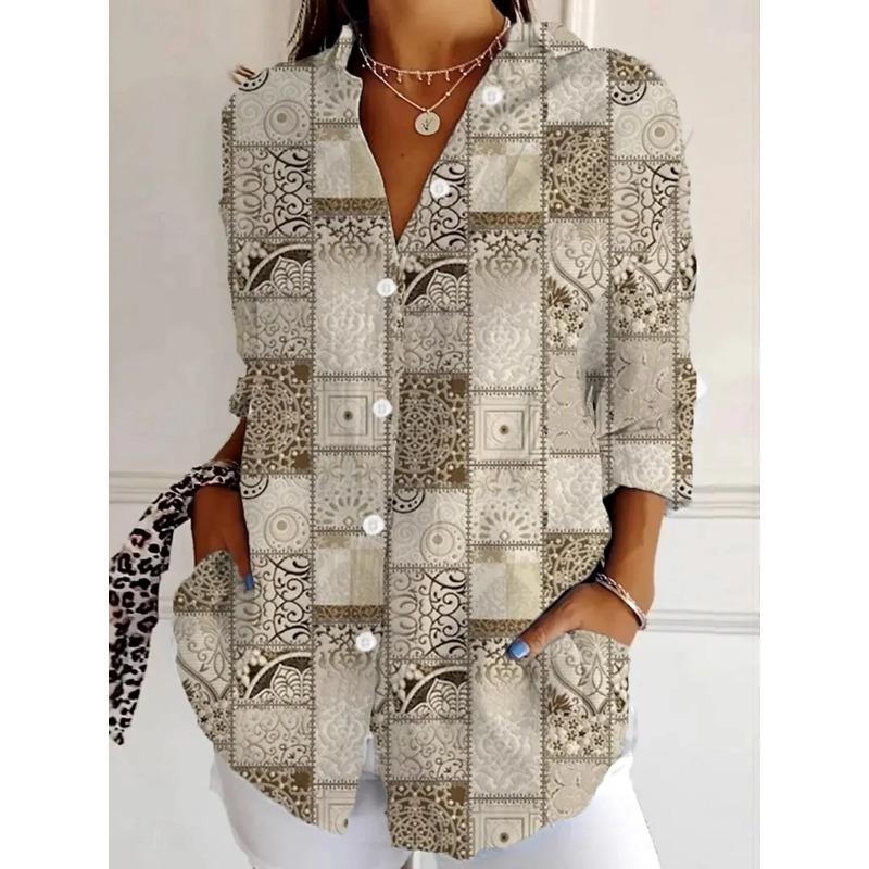 Women's Shirts Graphic Geometric Stylish Casual Long Sleeved Shirt Spring Autumn Tops Daily Going Out Buttons Women's Clothing
