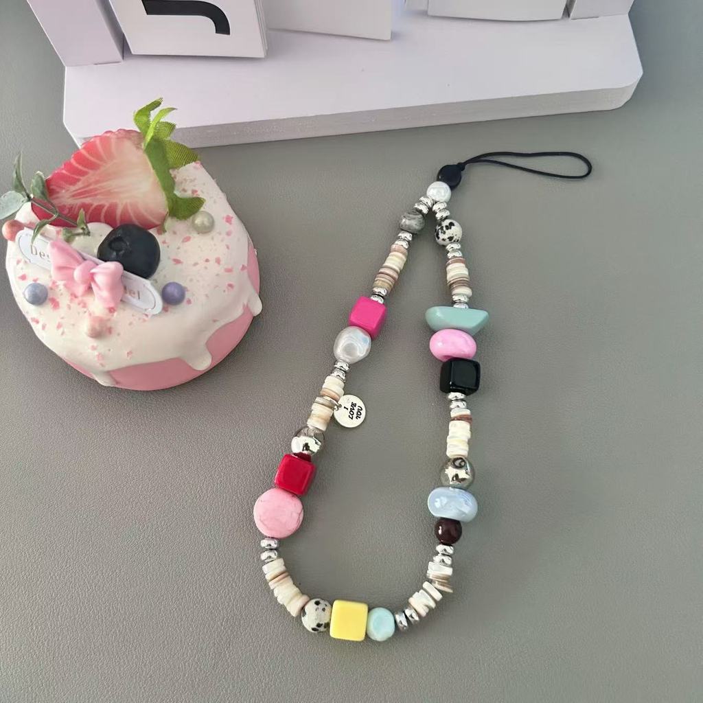 Pvc Material Phone Strap With Natural Stone Beads For Gift And Fashion