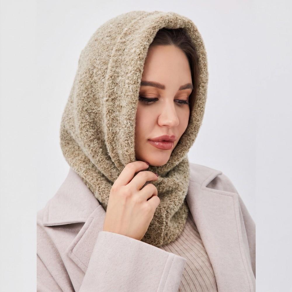 Soft Winter Plush Hat Windproof Balaclava Hats Solid Color Hooded Scarf for Women