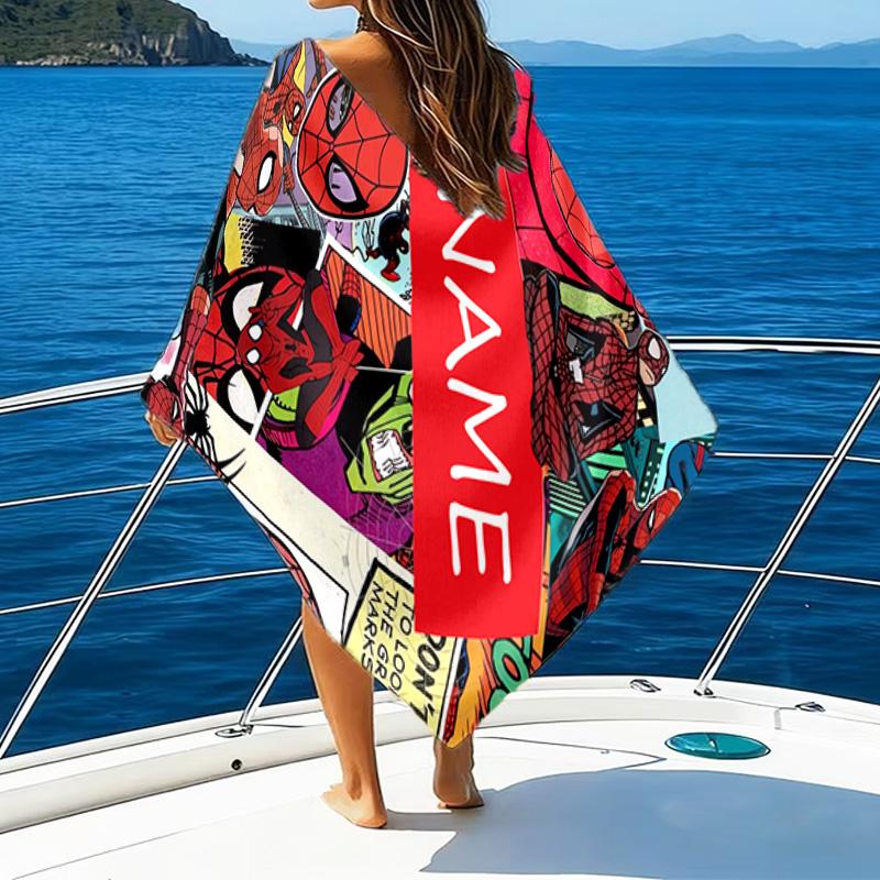 1pc Spider Man3 Beach Towel with Custom Name, Beach/Swimming/Bath/Picnic/Camping Towel, Suitable for Seaside Beaches