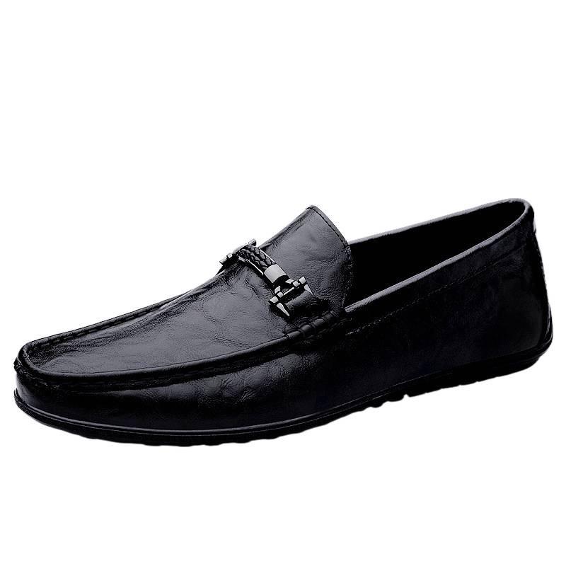 Men's Casual Cowhide Leather Loafers: Slip-On, Flat-Soled, Big Size, Spring Shoes