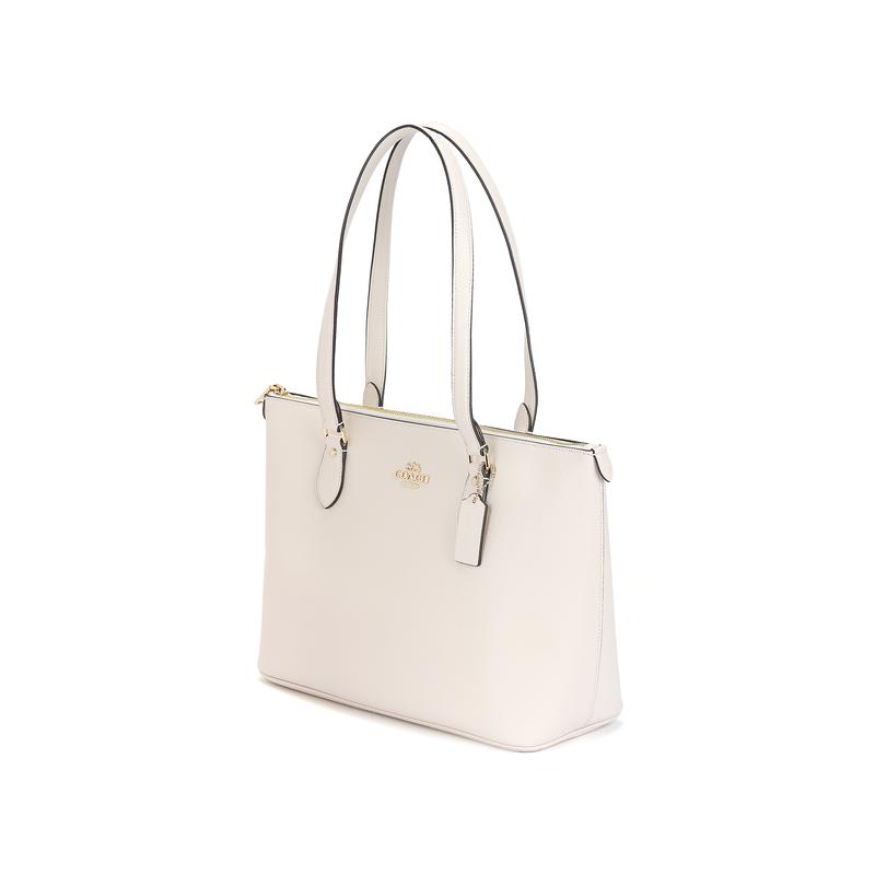 Coach Galerie 37 Metall-Logo Reißverschluss Oben Recyceltes Leder Tragetasche Tragetasche Einkaufstasche Schulter-Handtasche Groß Damen Weiß