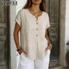 Women's Fashion Casual Summer Spring Solid Color Print Short Sleeve V-Neck Blouses & Shirts