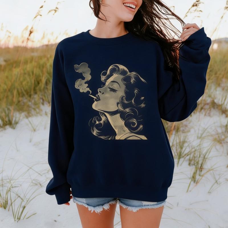 Vintage Graphic Cigarette Smoking Trendy Retro Aesthetic Autumn and Winter Sweatshirt Trendy Gift for Thermal Hoodie Pullover